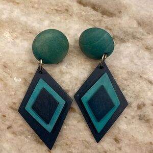 80s blue geometric earrings